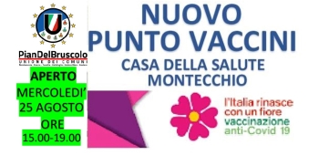 Oggi mercoledì 25 agosto 2021 il punto vaccini Casa della Salute di Montecchio sarà regolarmente aperto.