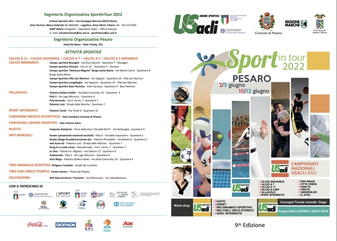 Sport: venerdì al via ‘SportINTour’ US Acli a Pesaro 